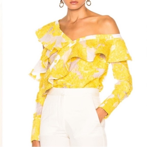 Self-Portrait Off The Shoulder Fil Coupe Frill Yellow Embroidered Top US6 UK10 - Picture 12 of 13